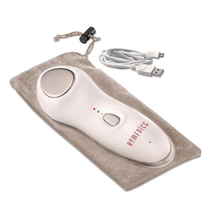 Angled view of the Homedics Duo Climate Hot and Cold Sonic Facial Wand with accessories
