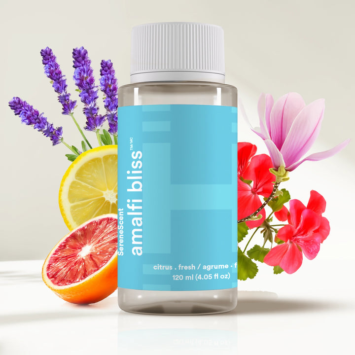 SereneScent™ Amalfi Bliss with flowers and fruit on a light background.