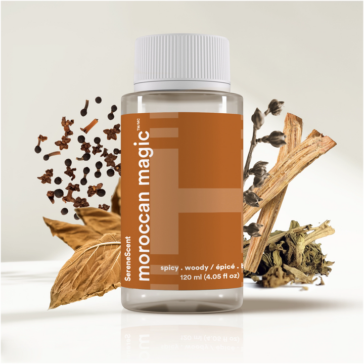 SereneScent™ Moroccan Magic with spices and herbs on a light background