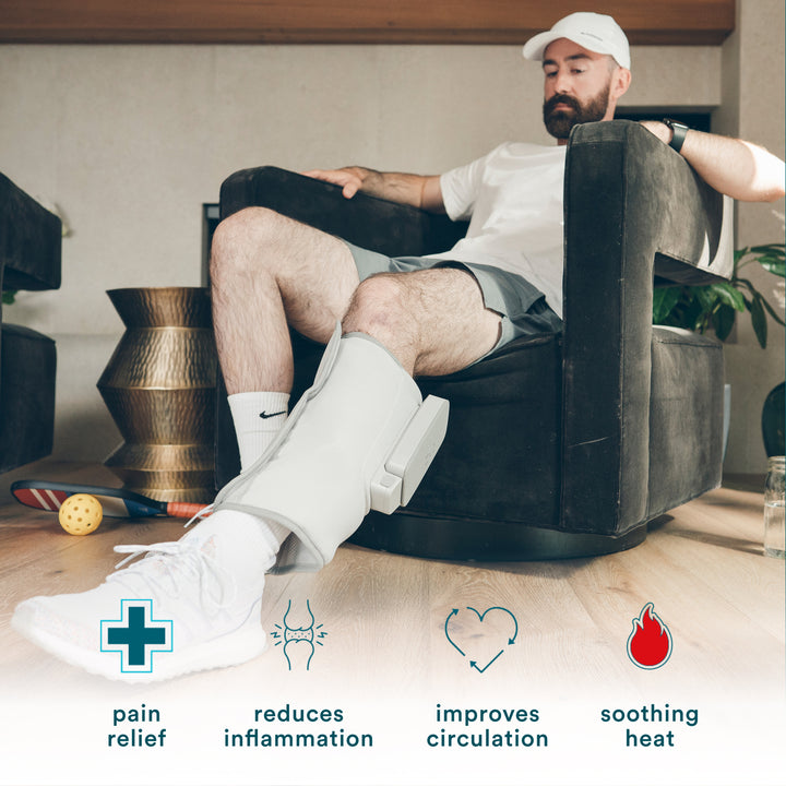 The usage of compression calf wrap mentioned here. Pain relief, reduces inflammation, improves circulation, soothing heat.