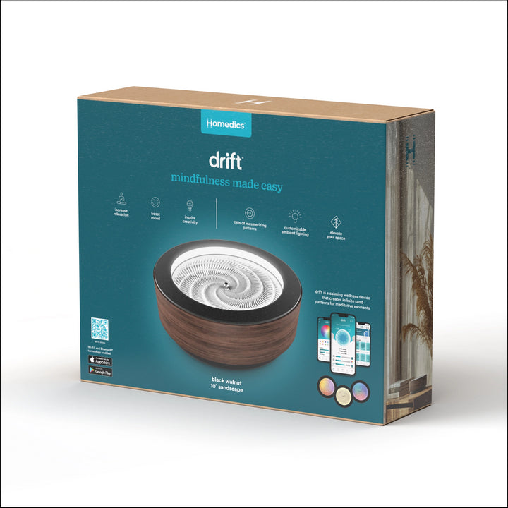 Black/Walnut | Boxed image of drift 10” Wood Sand Table