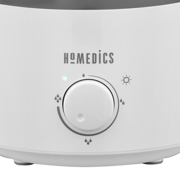 Close-up of the control panel on the Homedics TotalComfort Adjustable Mist Ultrasonic Humidifier