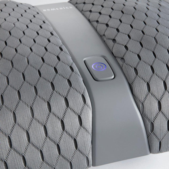 Close-up view of the controls on the Homedics Gentle Touch Gel Shiatsu Foot Massager with Soothing Heat