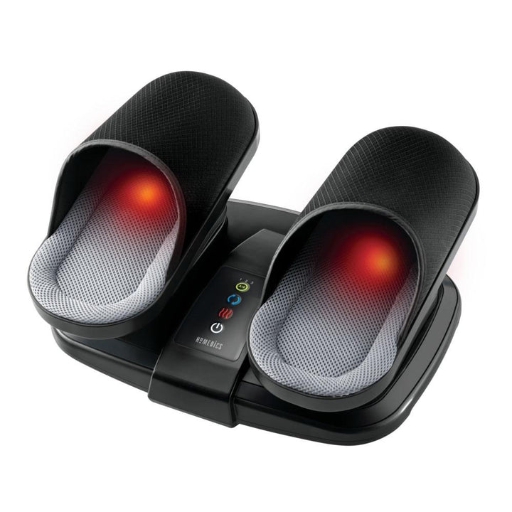 Angled view of the Homedics Shiatsu Flex Foot & Ankle Massager with Heat with massage elements highlighted