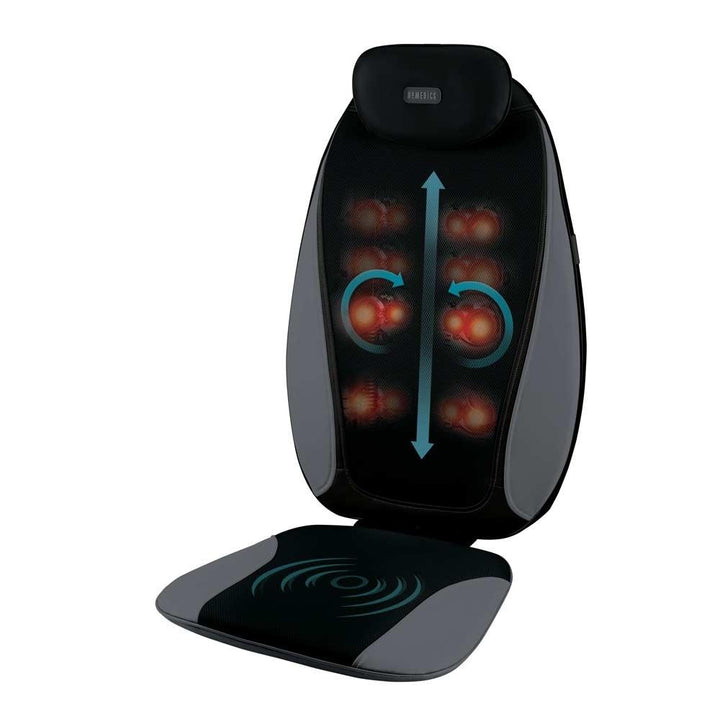 Angled view of the Homedics Shiatsu Pro Plus with illustration of massage elements