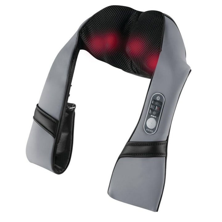 Front angled view of the Homedics Cordless SHIATSUTALK Voice Controlled Neck and Shoulder Massager with massage elements highlighted