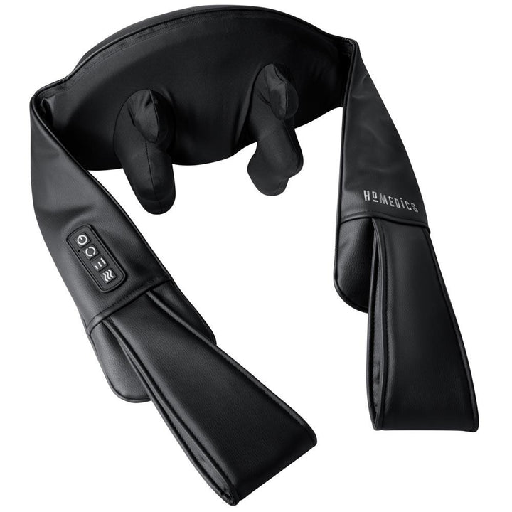 Standing woman receives shoulder massage from the Homedics "Thumbs up" Cordless 3D Kneading Massager with Soothing Heat