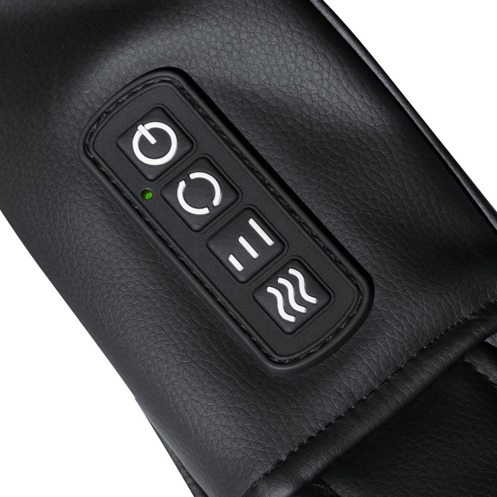 Close-up view of controls for the Homedics "Thumbs up" Cordless 3D Kneading Massager with Soothing Heat