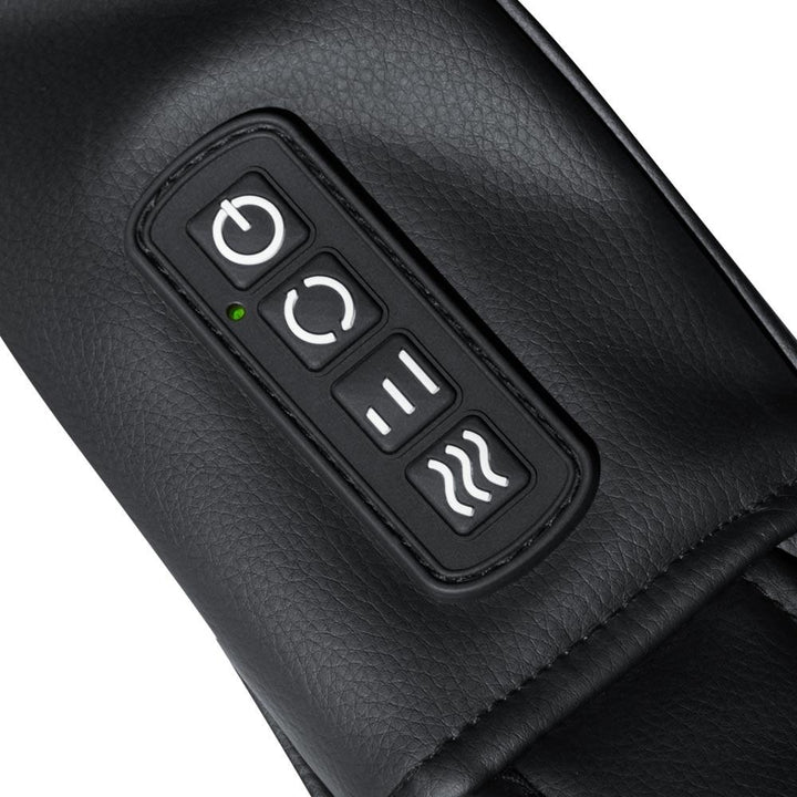 Close-up view of controls for the Homedics "Thumbs up" Cordless 3D Kneading Massager with Soothing Heat