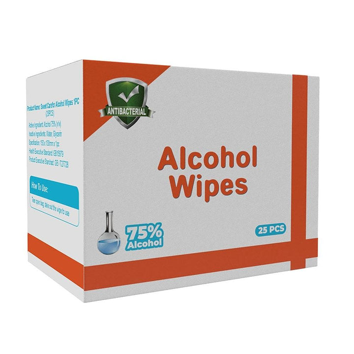 Front view of the Homedics 25 Individually Wrapped Hand Sanitizing Wipes box