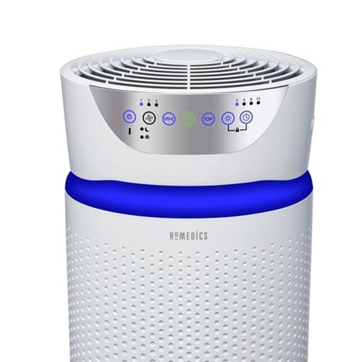 White | Close view of button controllers on Homedics TotalClean 5-in-1 UV-C Deluxe Large Room Air Purifier