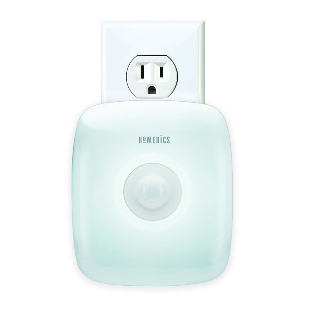 Front view of the Homedics TotalClean Plug-In UV-C Air Sanitizer attached to wall outlet
