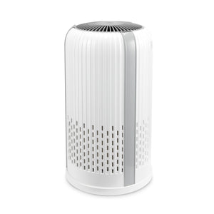 image shows Homedics Air Purifier T12 placed in a room while a person is on a laptop