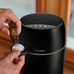 Black | Medium Room Tower Air Purifier T22 also works well with Homedics essential oils in the diffuser tray