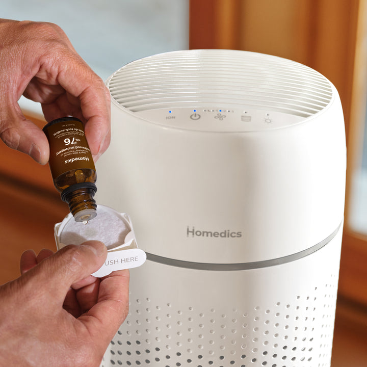 White | Medium Room Tower Air Purifier T22 also works well with Homedics essential oils in the diffuser tray