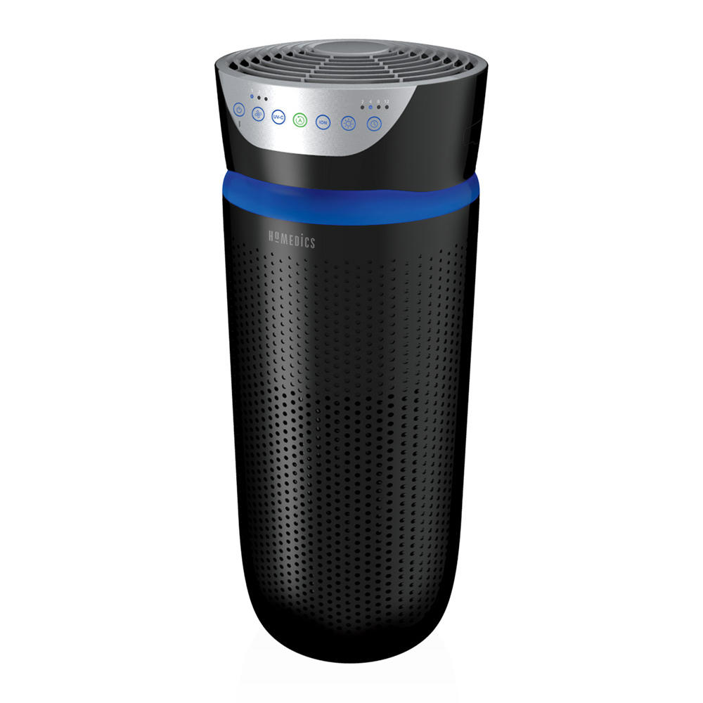 Black | Angled view of the black Homedics TotalClean 5-in-1 UV-C Large Room Air Purifier