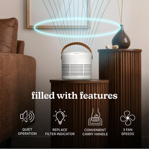 CONVENIENT CARRY HANDLE,
3 FAN SPEEDS