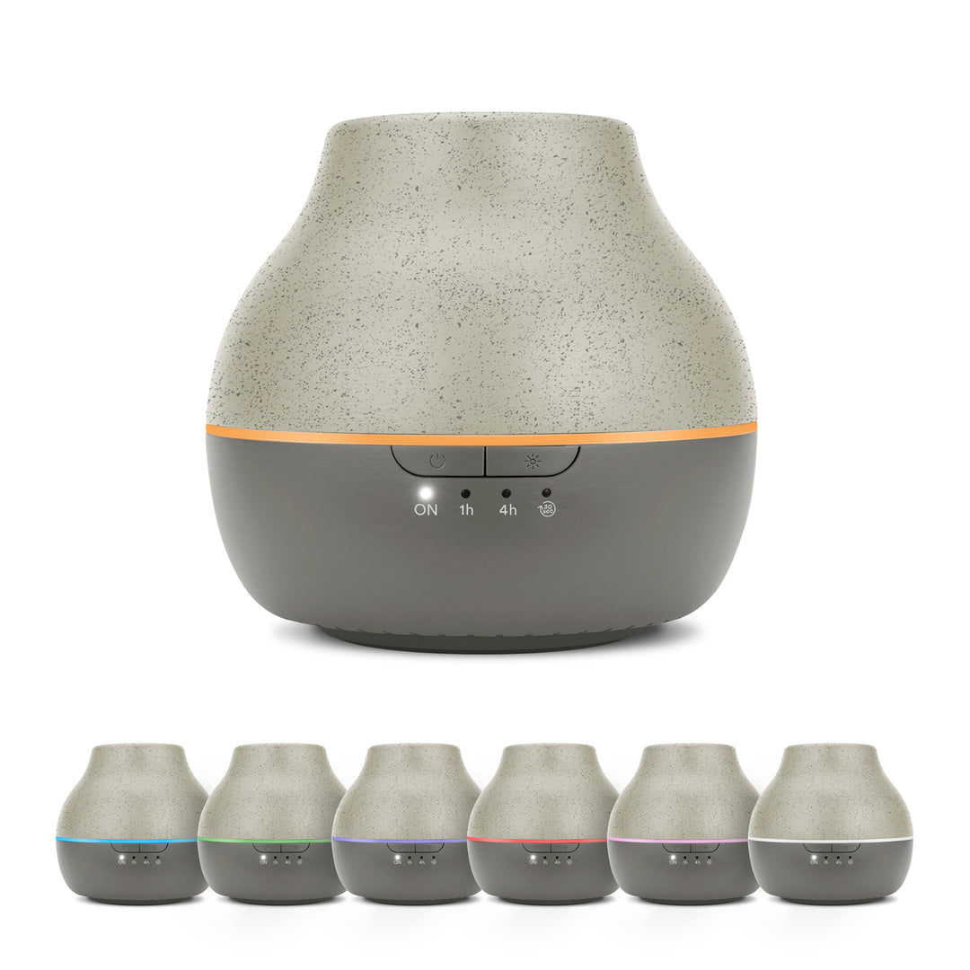 Homedics® Aroma Diffuser showing 7 LED color options - Green, Orange, White, Pink, Blue, Red, Violet