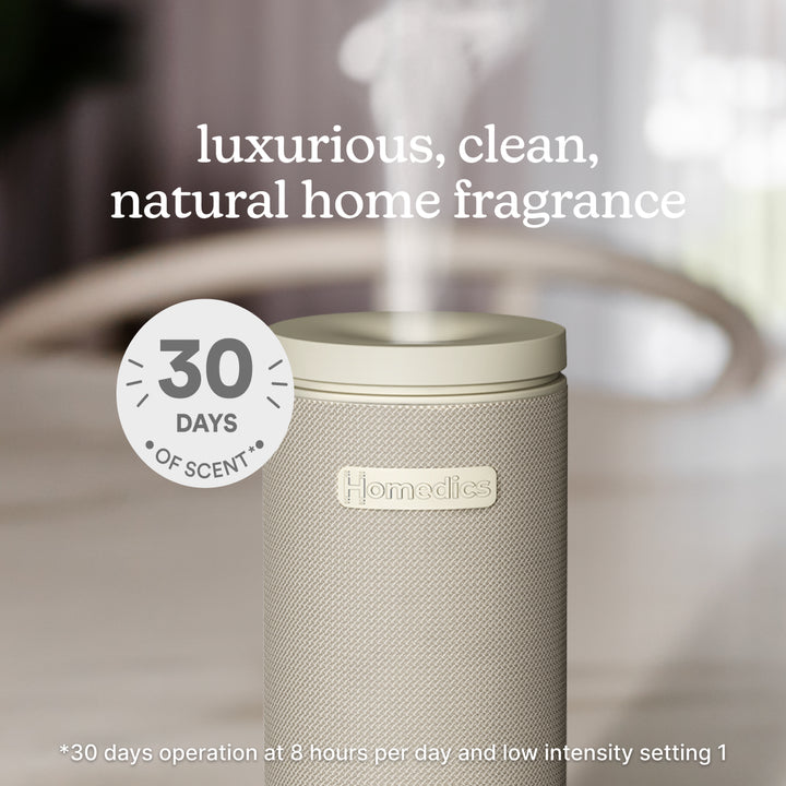 Beige | image shows SereneScent™ Mini Fabric Rechargeable Waterless Diffuser can diffuse scent for 30 days