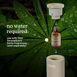 Beige | image shows that SereneScent™ Mini Fabric Rechargeable Waterless Diffuser requires no water
