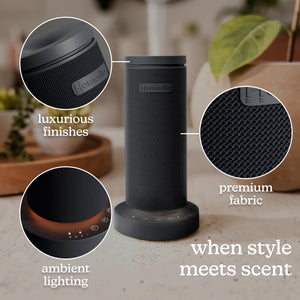 Black | SereneScent™ Mini Fabric Rechargeable Waterless Diffuser comes with luxurious finish, premium fabric, ambient lighting