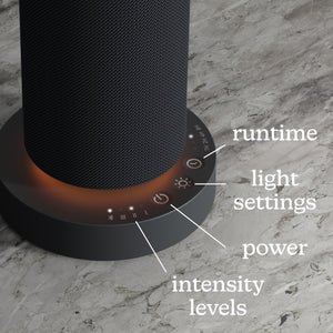 Black | image shows the controls of SereneScent™ Mini Fabric Rechargeable Waterless Diffuser