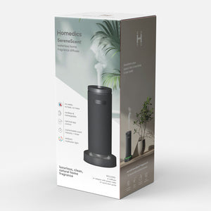 Black | image shows SereneScent™ Mini Fabric Rechargeable Waterless Diffuser in which it is boxed