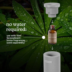 Grey | image shows that SereneScent™ Mini Fabric Rechargeable Waterless Diffuser requires no water