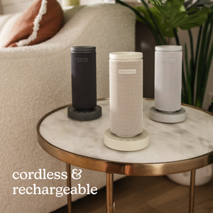 Grey | image shows that SereneScent™ Mini Fabric Rechargeable Waterless Diffuser is cordless and rechargeable