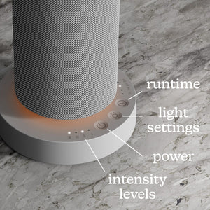 Grey | image shows the controls of SereneScent™ Mini Fabric Rechargeable Waterless Diffuser