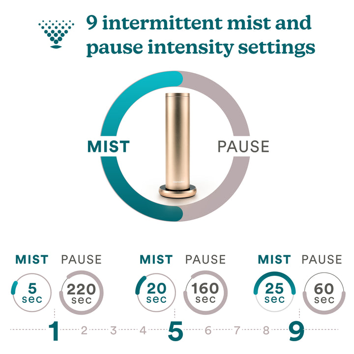 Champagne | Homedics® SereneScent™ Waterless Home Fragrance Diffuser has 9 intermittent misting options