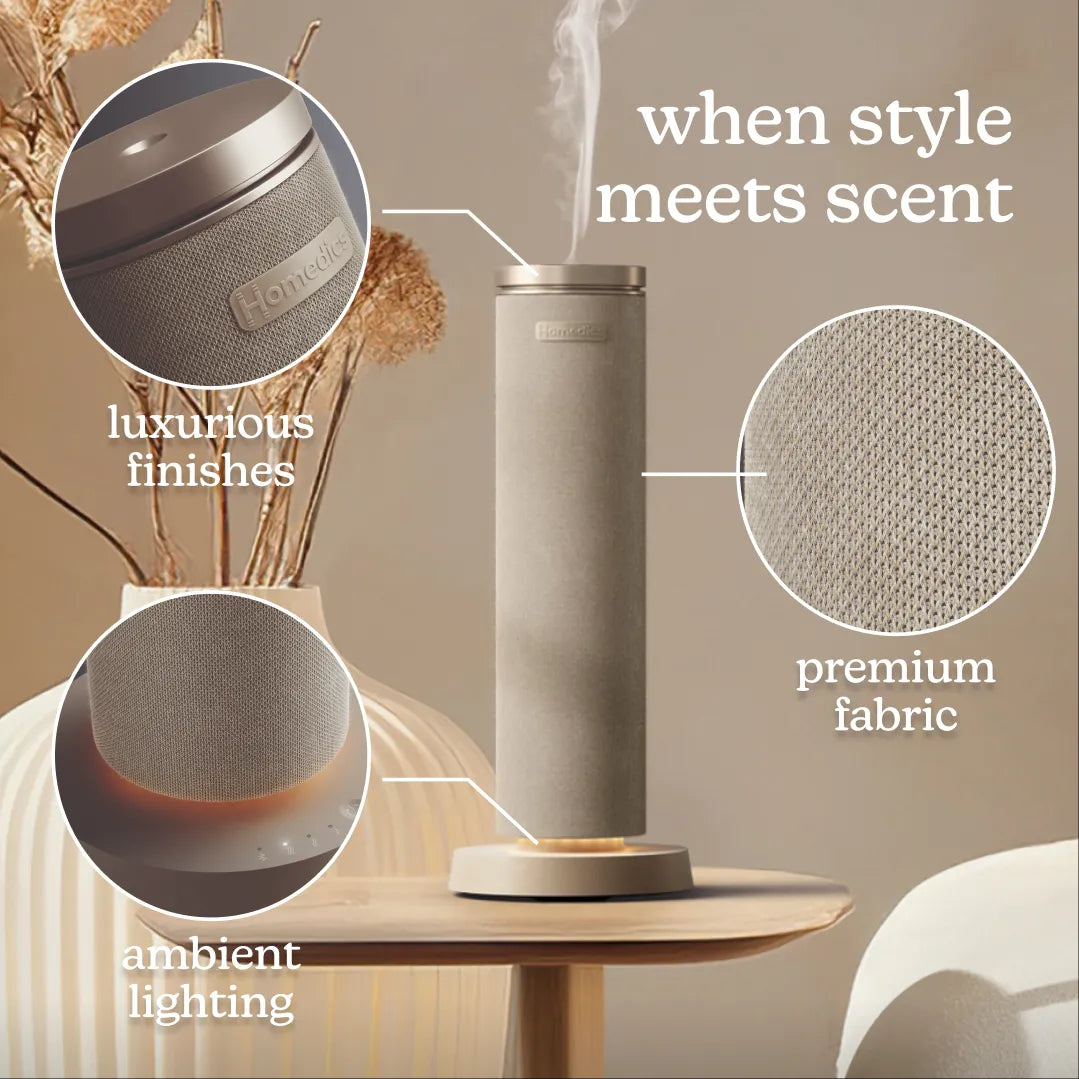 SereneScent™ Fabric Waterless Diffuser has premium fabric, luxurious finish and ambient lighting