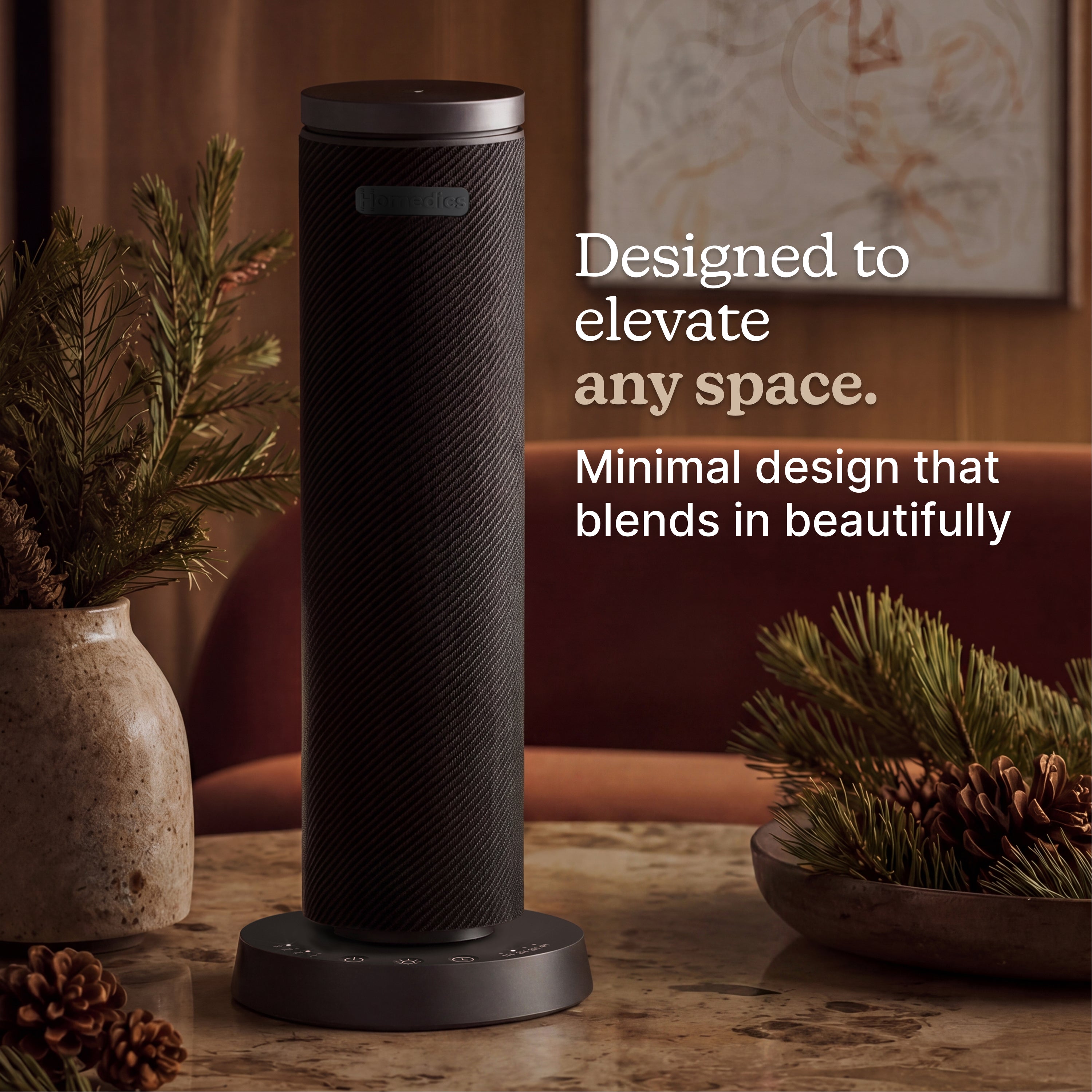 Aesthetic essential oil diffuser releasing gentle mist in a modern cozy room