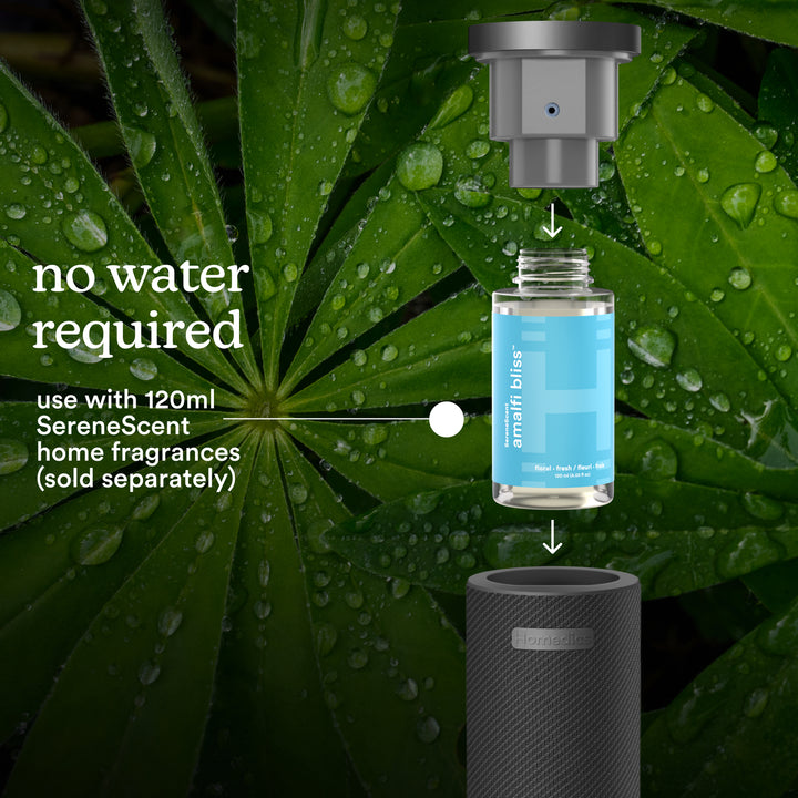 Black | Homedics® SereneScent™ Fabric Rechargeable Waterless Diffuser requires no water