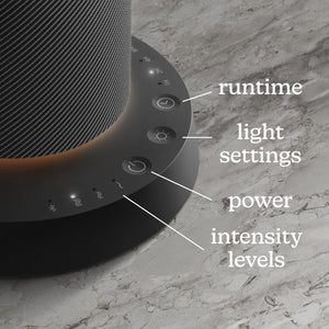 Black | image shows controls of Homedics® SereneScent™ Fabric Rechargeable Waterless Diffuser