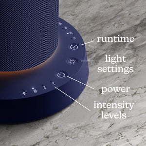 Blue | image shows controls of Homedics® SereneScent™ Fabric Rechargeable Waterless Diffuser