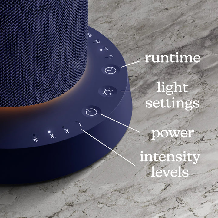 Blue | image shows controls of Homedics® SereneScent™ Fabric Rechargeable Waterless Diffuser