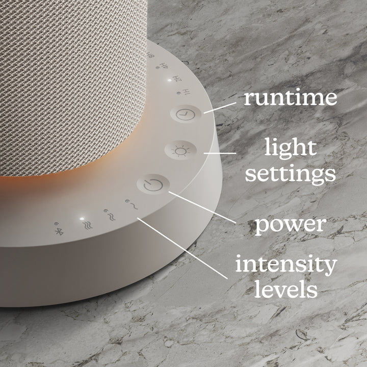 Grey | image shows controls of Homedics® SereneScent™ Fabric Rechargeable Waterless Diffuser