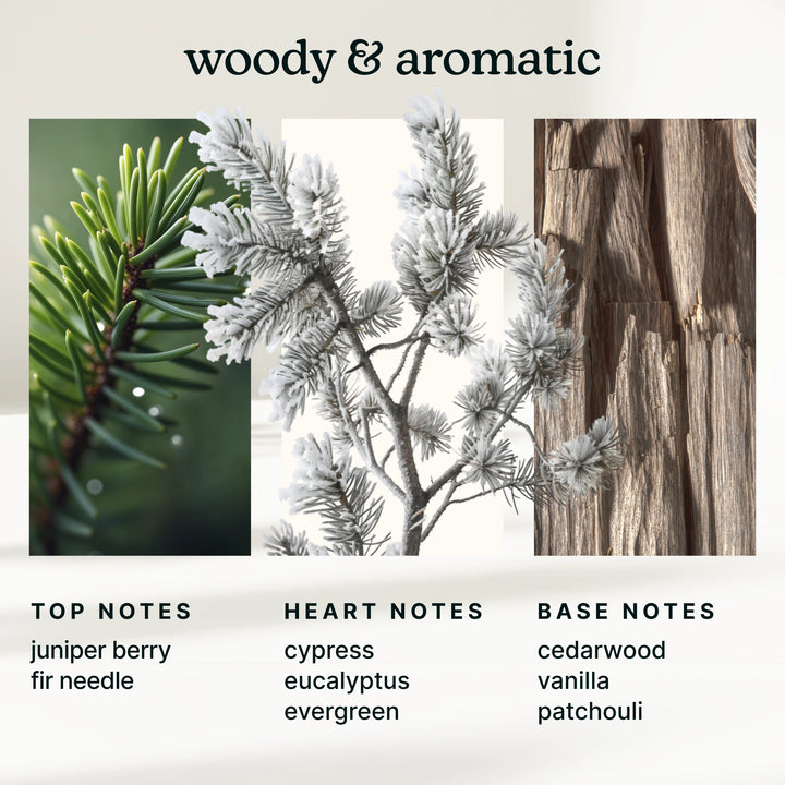 woody and aromatic descriptions of juniper berry and cypress cedarwood scents.
