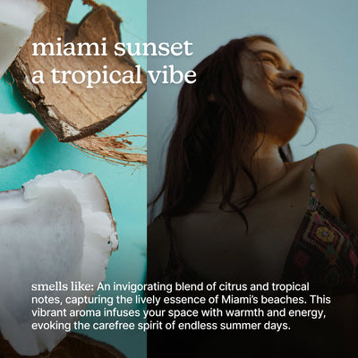 Coconut with text about Miami sunset and tropical vibe