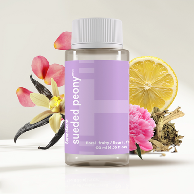 SereneScent™ Sueded Peonyt with floral and lemon elements on a light background
