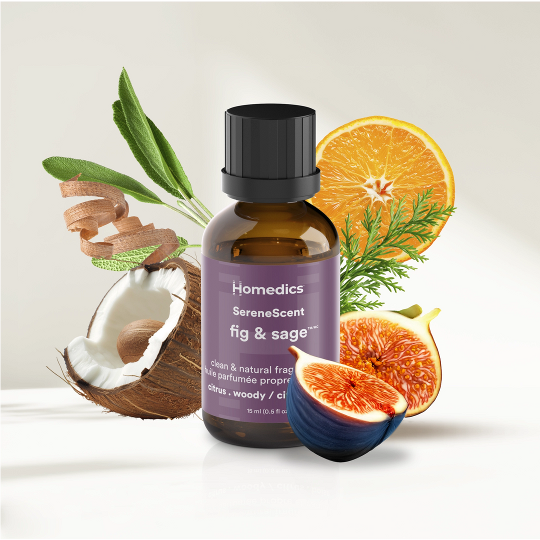 SereneScent™ Fig & Sage with fig, orange, and coconut on a light background