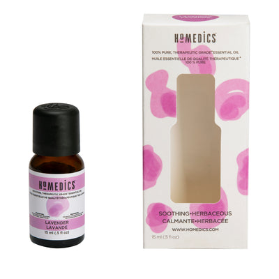 Front view of Homedics Lavender Essential Oil 15 ml with box