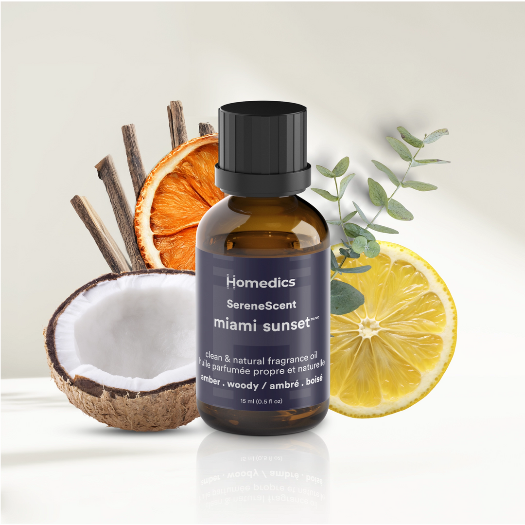 Image shows Miami Sunset SereneScent™ Fragrance Oil is amber & woody