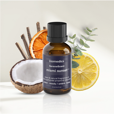 Image shows Miami Sunset SereneScent™ Fragrance Oil is amber & woody