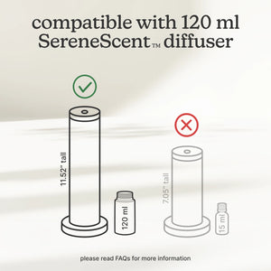 Compatibility chart for SereneScent™ diffuser with two cylindrical containers, one tall and one short.