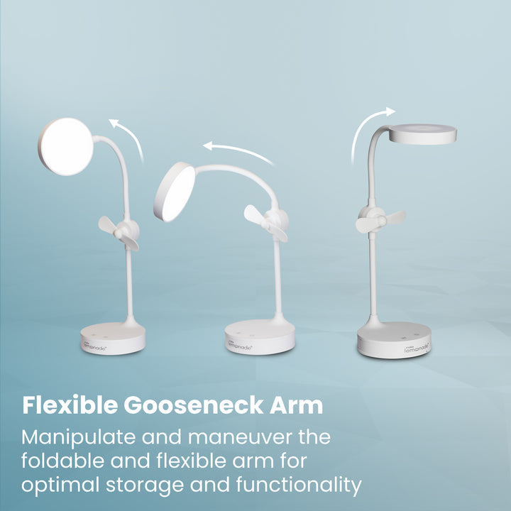Making Lemonade Desk Lamp Fan has a flexible gooseneck arm