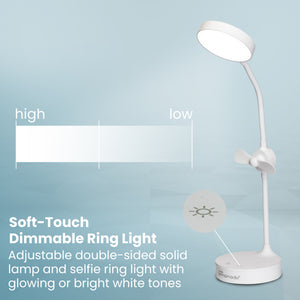 Making Lemonade Desk Lamp Fan has a dimmable ring light