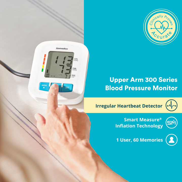 Homedics® Upper Arm 300 Series Blood Pressure Monitor, Easy One-Touch Operation, Accurate Results offers features that make monitoring blood pressure easy