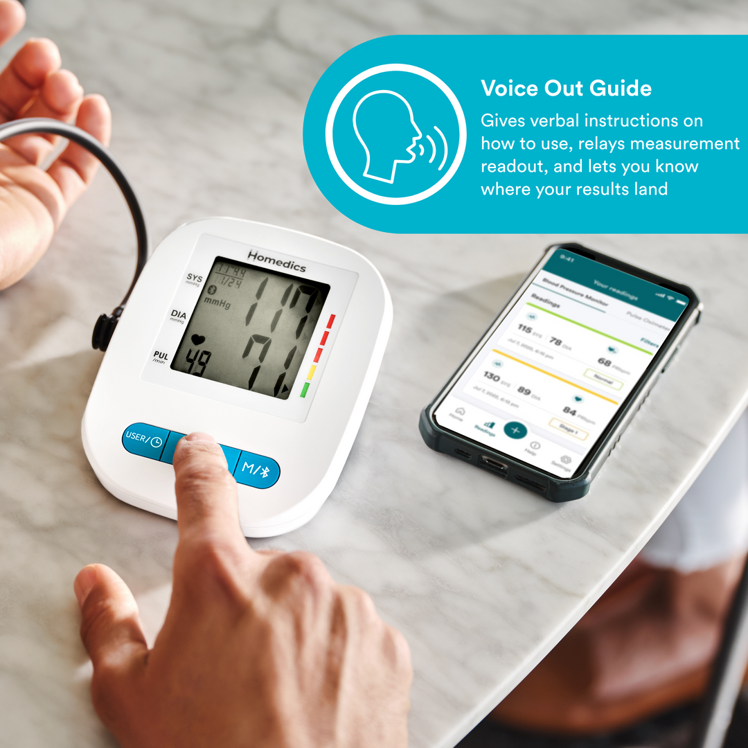 Homedics® Upper Arm 500 Series Blood Pressure Monitor, Voice Out Guide, Easy Operation, Accurate Results offers a Voice Out Guide